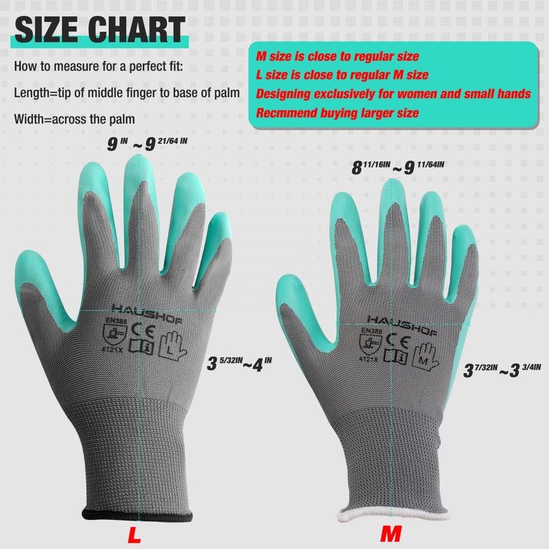 HAUSHOF 6 Pairs Garden Gloves for Women, Nitrile Coated Working Gloves, for Gardening, Restoration Work, Medium, Pink & Green, M - Image 5